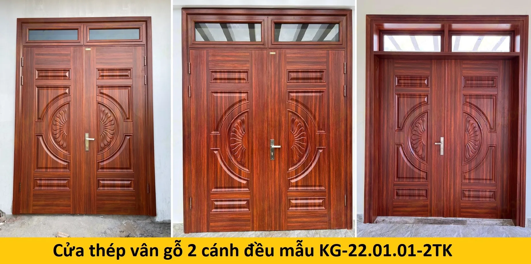 Cửa thép vân gỗ 2 cánh đều mẫu KG-22.01.01-2tk