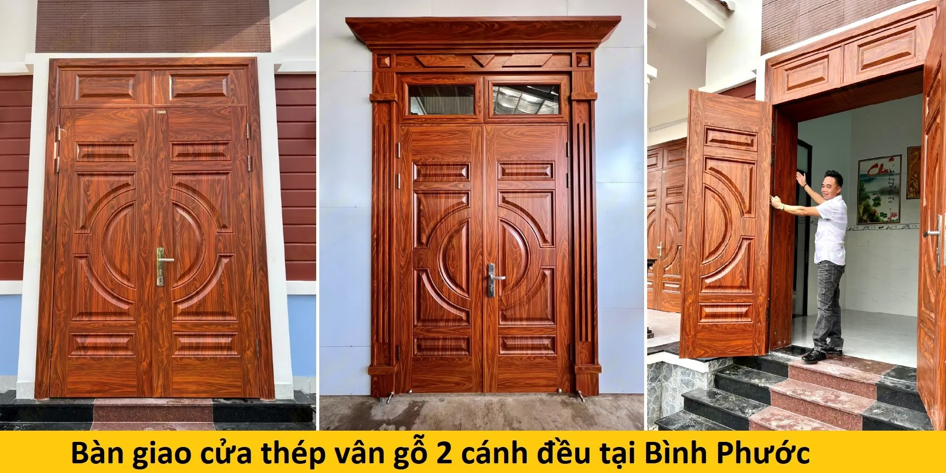 Cửa thép vân gỗ 2 cánh đều tại Bình Phước