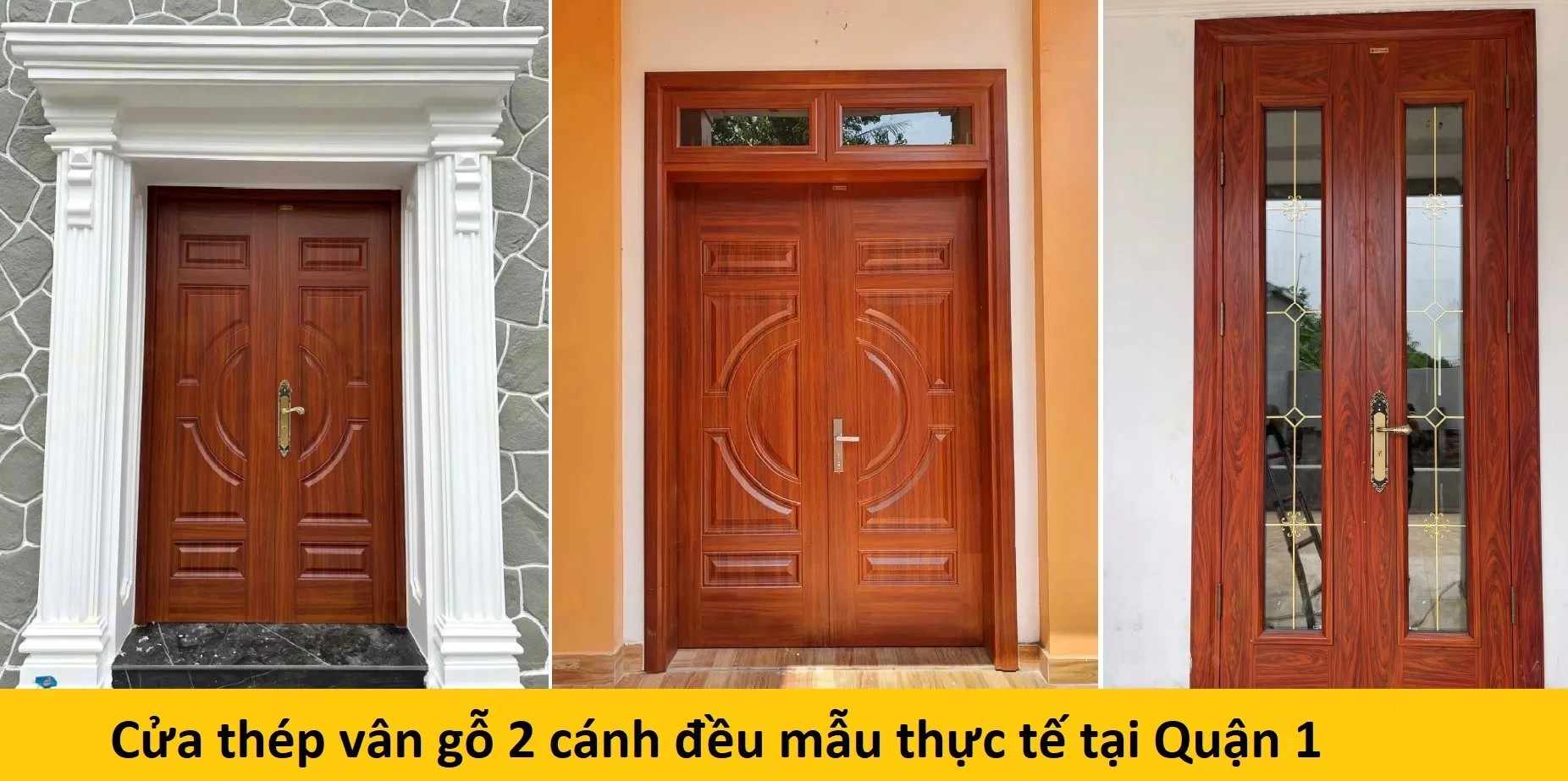 Cửa thép vân gỗ 2 cánh đều tại Quận 1