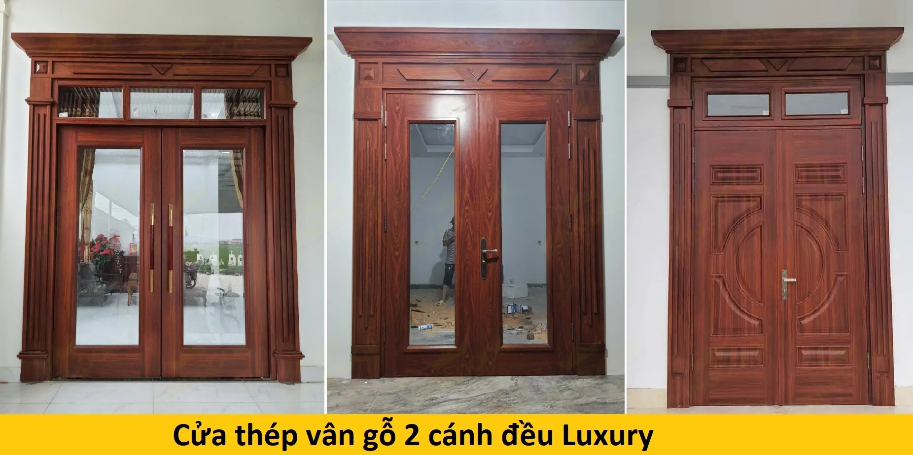 Cửa thép vân gỗ 2 cánh đều Luxury