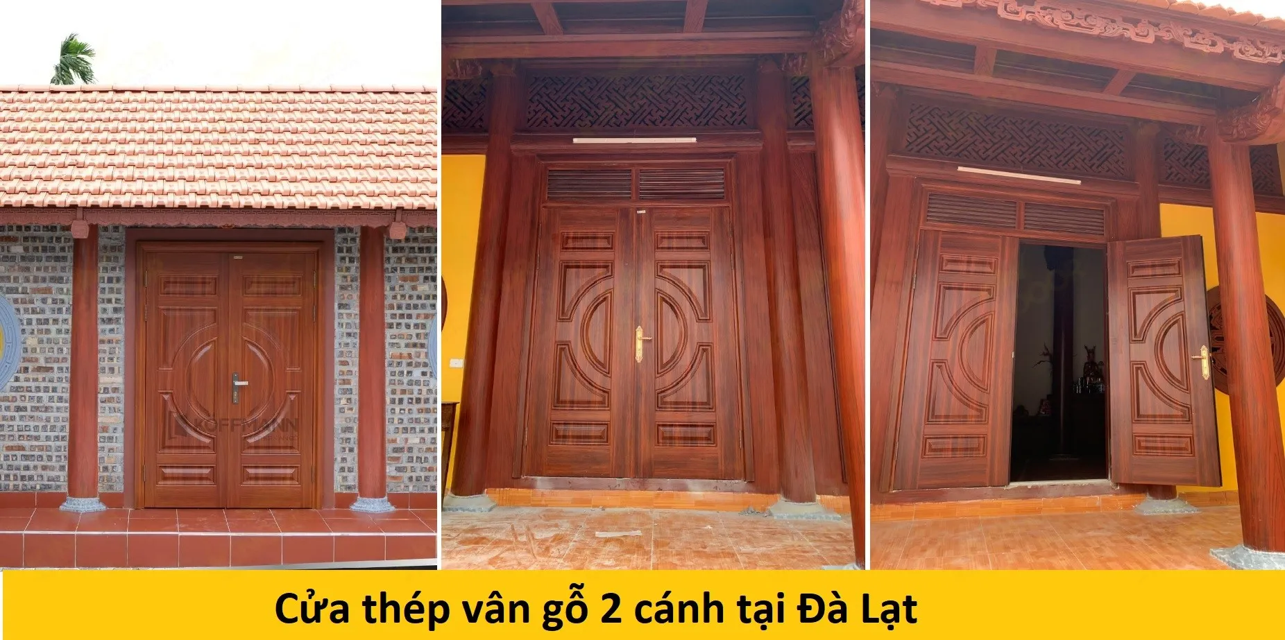 Cửa thép vân gỗ 2 cánh đều tại Chùa Đà Lạt