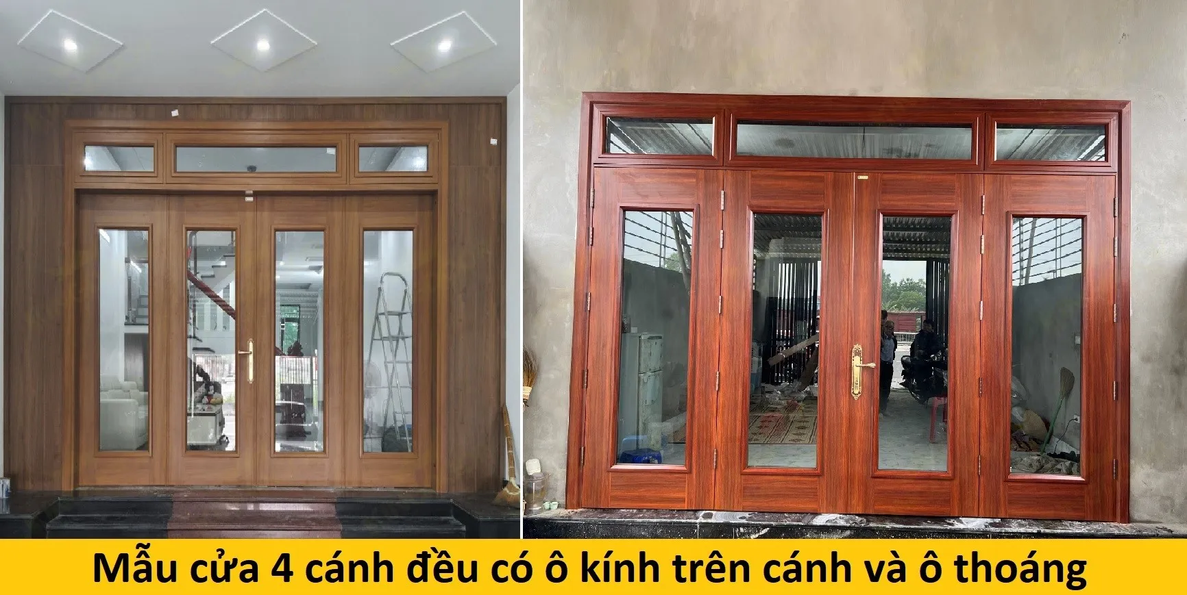 Cửa thép vân gỗ 4 cánh đều thực tế mẫu 2