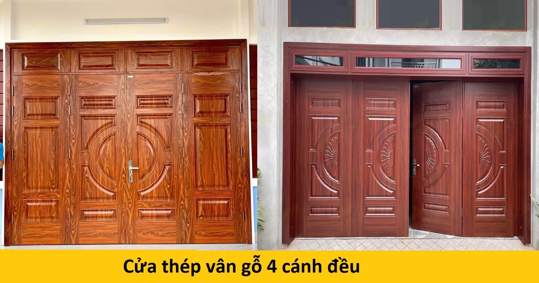 Cửa thép vân gỗ 4 cánh đều thực tế mẫu 1