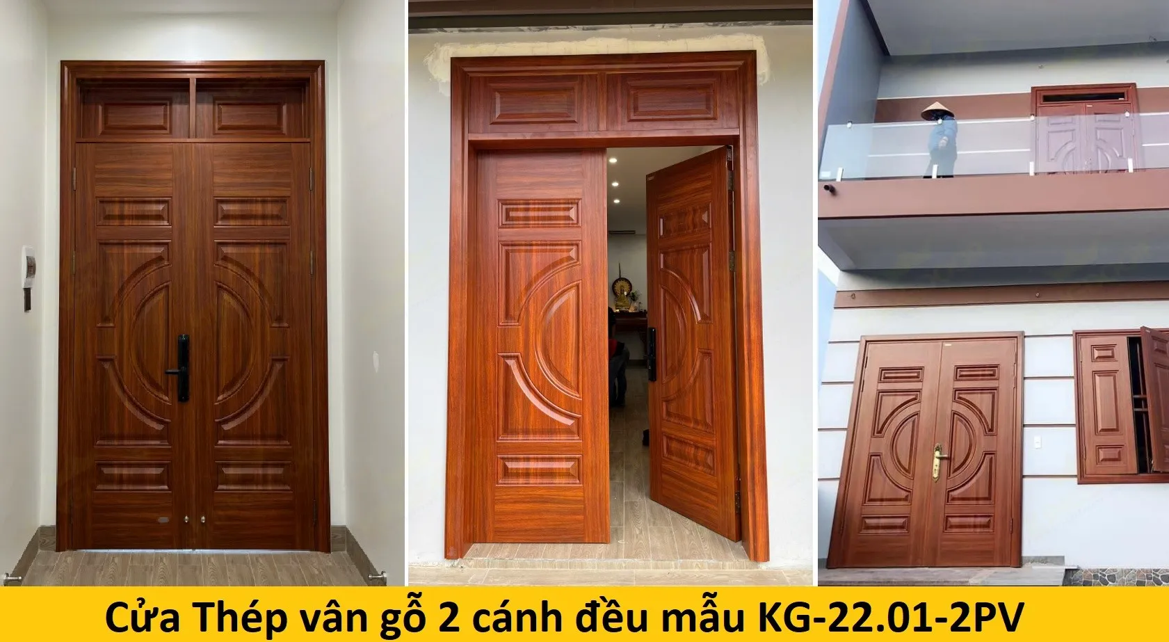 Cửa thép vân gỗ 2 cánh đều mẫu KG-22.01-2tk